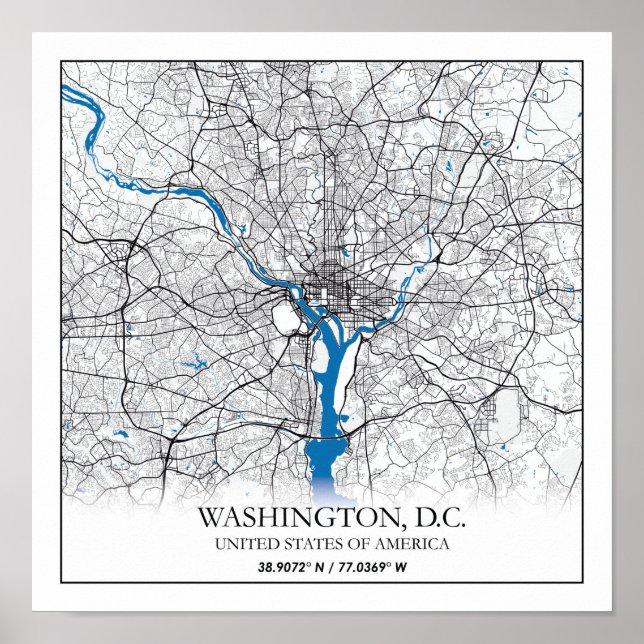 Washington DC USA Travel City Karta Poster (Framsidan)