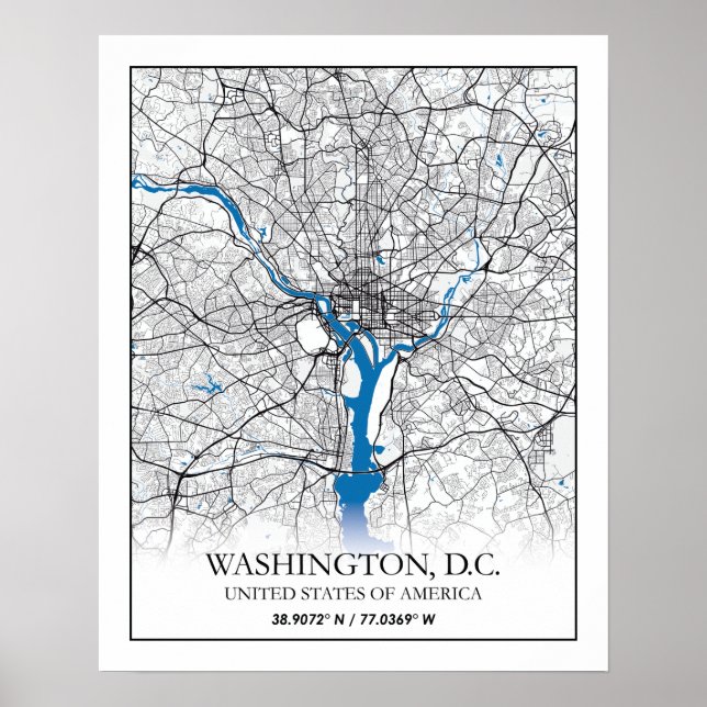Washington DC USA Travel City Karta Poster (Framsidan)