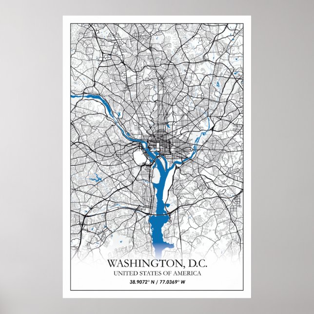Washington DC USA Travel City Karta Poster (Framsidan)