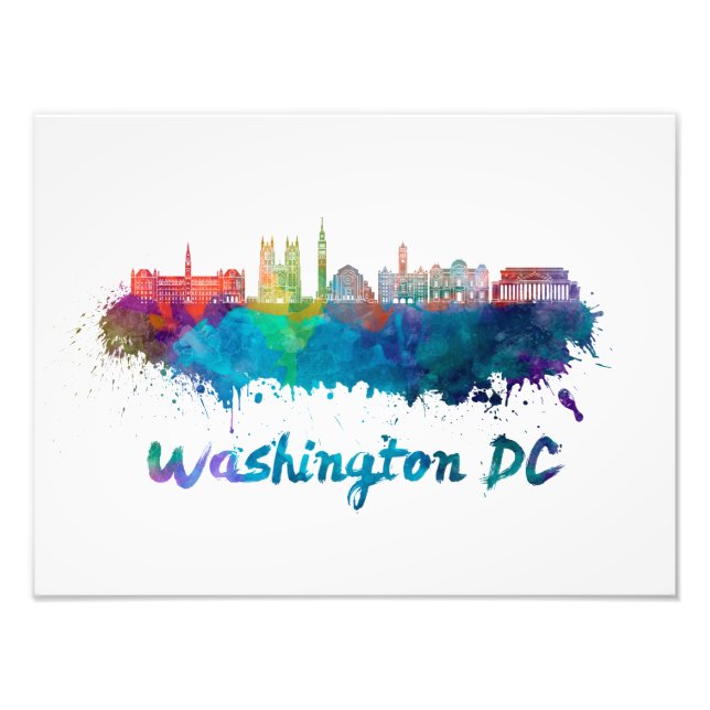 Washington DC V2 skyline in watercolor Fototryck (Framsidan)