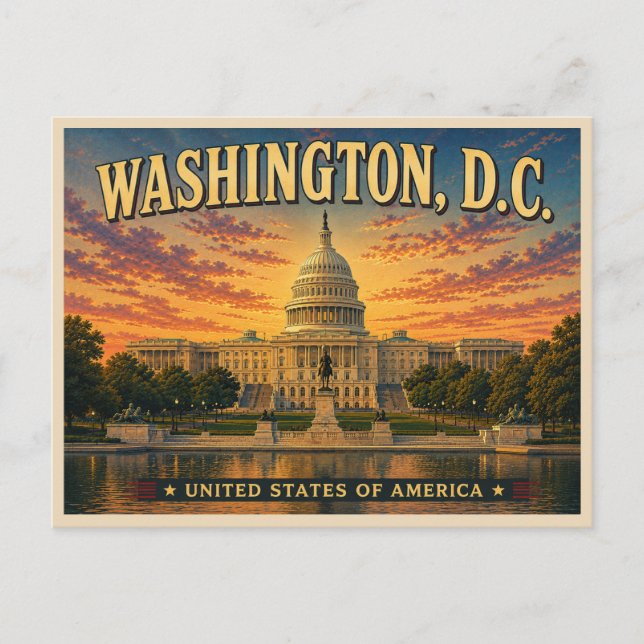 Washington DC Vintage Resa Vykort (Framsida)
