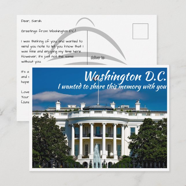 Washington DC Vita huset Vykort (Fram/baksida)