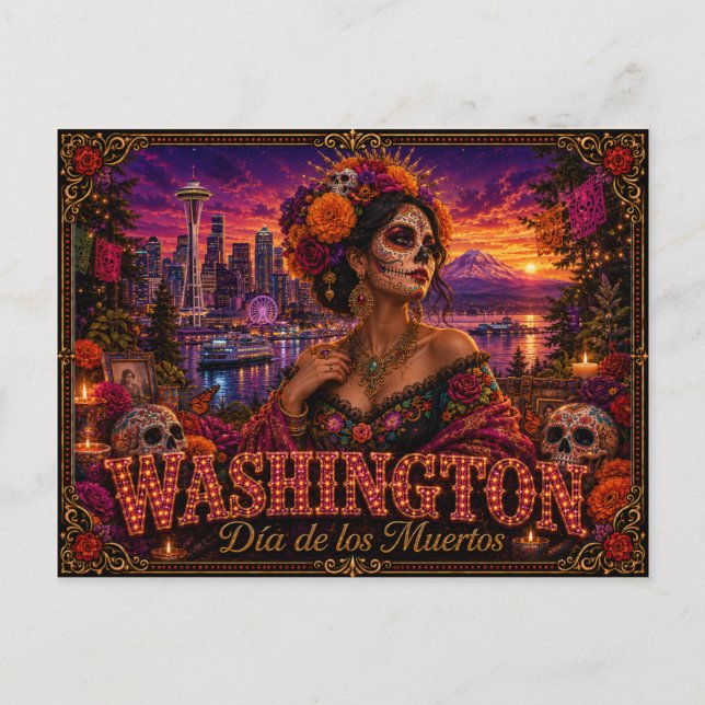 Washington Día de los Muertos Retro Vykort (Framsida)