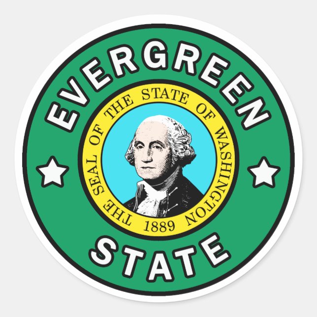 Washington Evergreen State-dekal Runt Klistermärke (Framsida)