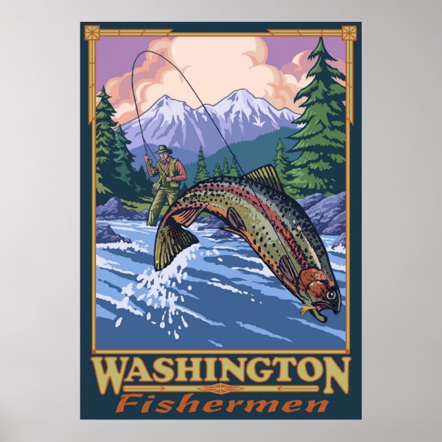 Washington Fisherman - Flygfiske Travel Poster (Framsidan)