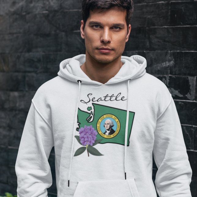 Washington Flagga & Flower Pacific Rhododendron Hoodie (Skapare uppladdad)