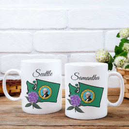 Washington Flagga & Flower Pacific Rhododendron Kaffemugg