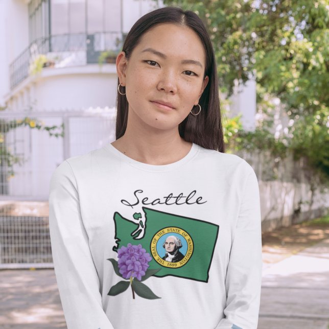 Washington Flagga & Flower Pacific Rhododendron T Shirt (Skapare uppladdad)