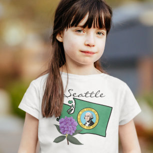 Washington Flagga & Flower Pacific Rhododendron T Shirt