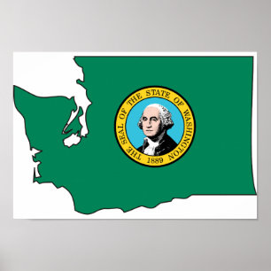 Washington Flagga Karta Poster