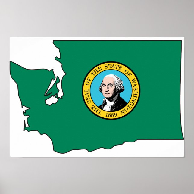 Washington Flagga Karta Poster (Framsidan)