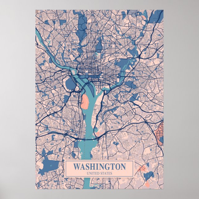 Washington - Förenade Stater Breezy City Karta Poster (Framsidan)