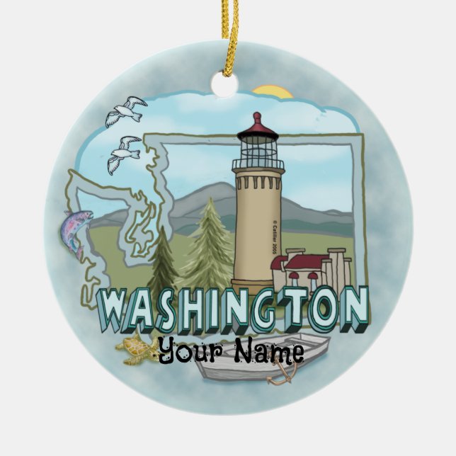 Washington fyr prydnad julgransprydnad keramik (Framsidan)