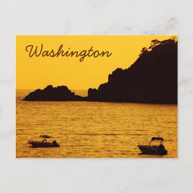 Washington gul solnedgång med båtar vykort (Framsida)