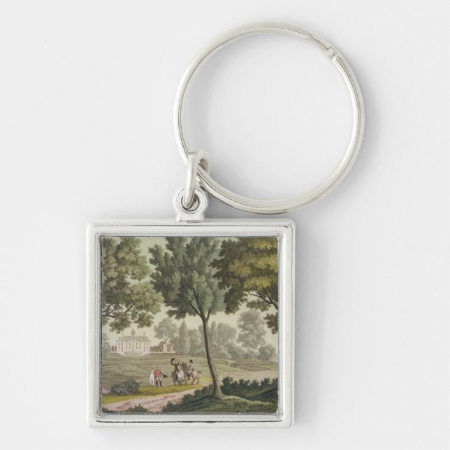 Washington hus på Mount Vernon, från 'Le Costu Fyrkantig Silverfärgad Nyckelring (Framsidan)