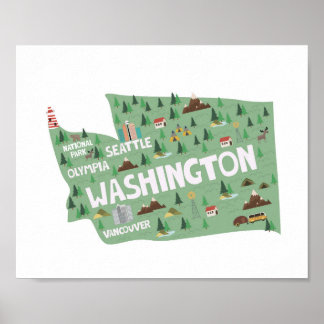Washington Icon Landmarks Karta Poster
