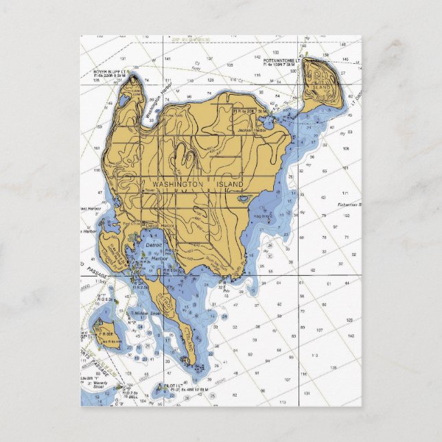 Washington Island, WI Nautical Chart Postcard Vykort (Framsida)