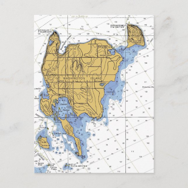 Washington Island, WI Nautical Chart Vykort (Framsida)
