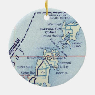 Washington Island WI Old Karta Julgransprydnad Keramik