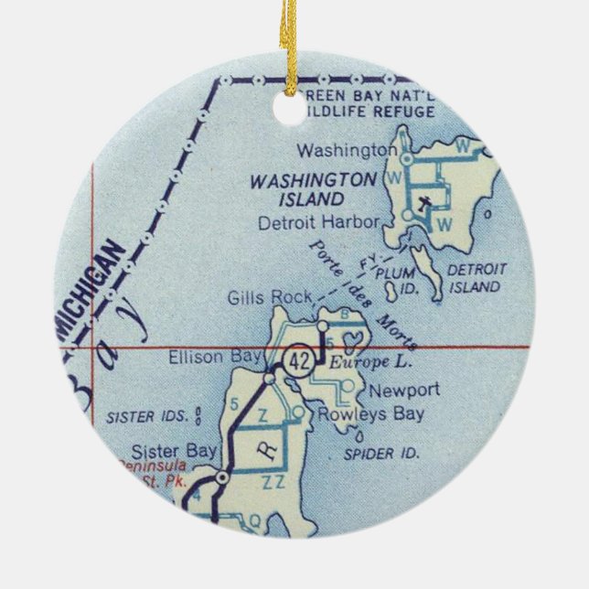 Washington Island WI Old Karta Julgransprydnad Keramik (Baksidan)