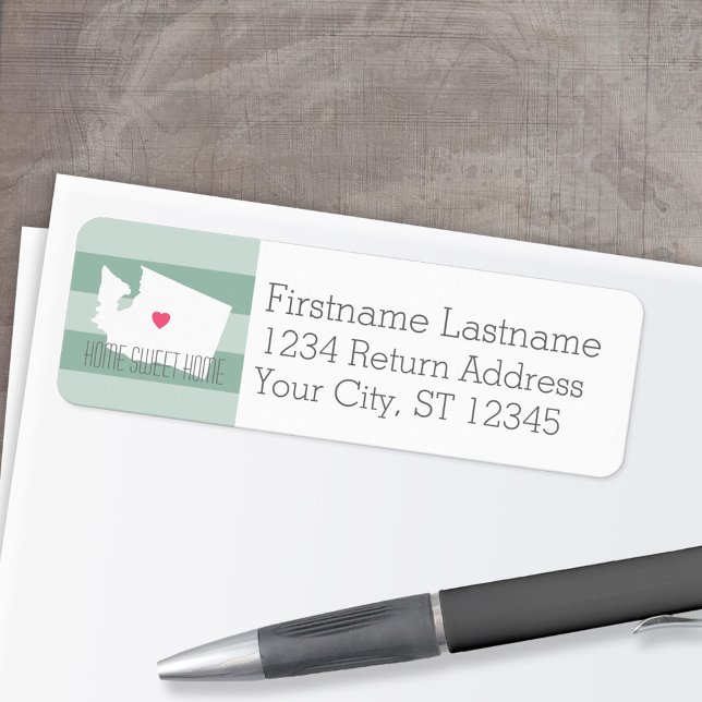 Washington Karta Home State Kärlek med Anpassnings Returadress Etikett (Personalized Mailing Label with Return Address and State Map - Low Minimum)