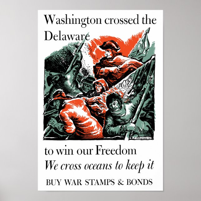 Washington korsade Delaware - WW2 Poster (Framsidan)