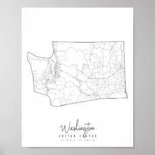 Washington Minimal Street Karta Poster
