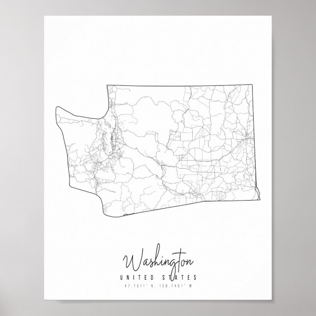 Washington Minimal Street Karta Poster (Framsidan)