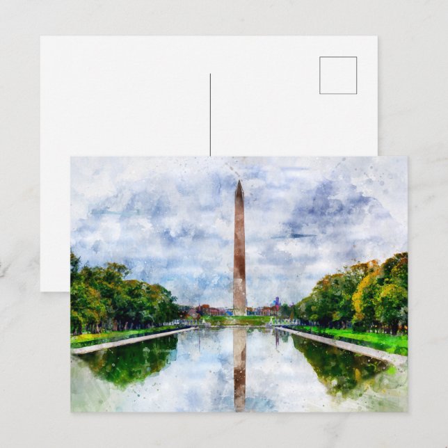 Washington Monument akvarell med reflektion Vykort (Fram/baksida)