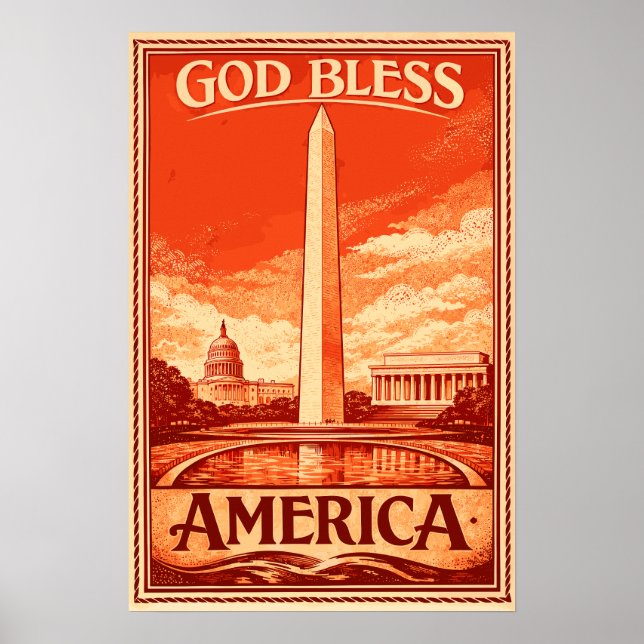 Washington Monument - Gud Segna Amerika Affisch (Framsidan)