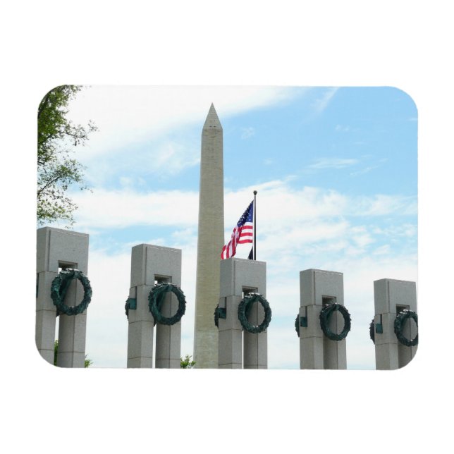 Washington Monument och WWII Memorial i DC Magnet (Horisontell)