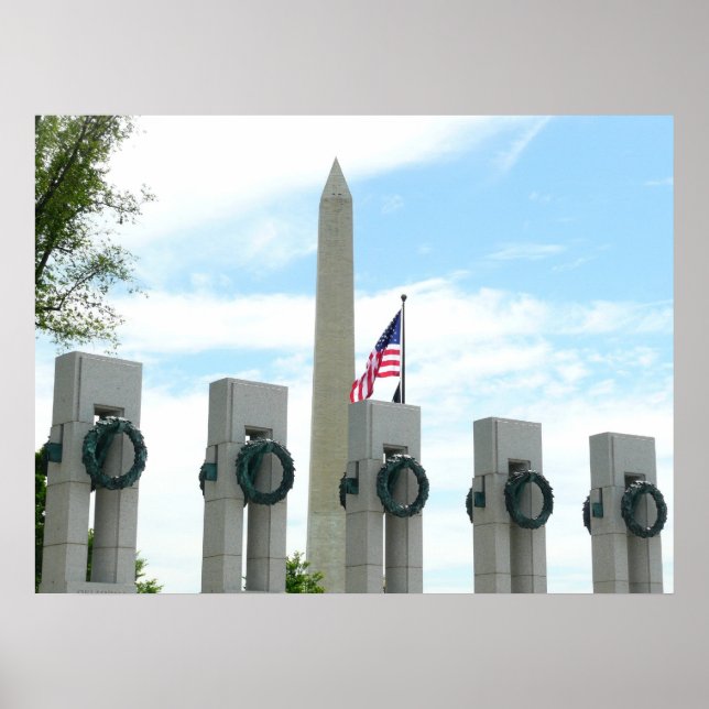 Washington Monument och WWII Memorial i DC Poster (Framsidan)