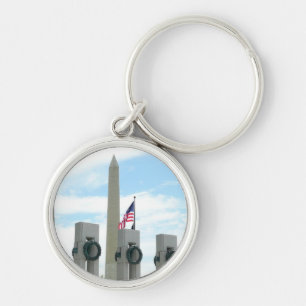 Washington Monument och WWII Memorial i DC Rund Silverfärgad Nyckelring