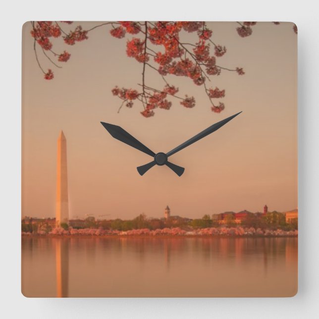 Washington monument Sakura på sunset.en Fyrkantig Klocka (Framsida)