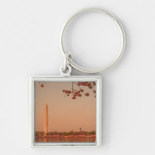 Washington monument Sakura på sunset.en Fyrkantig Silverfärgad Nyckelring