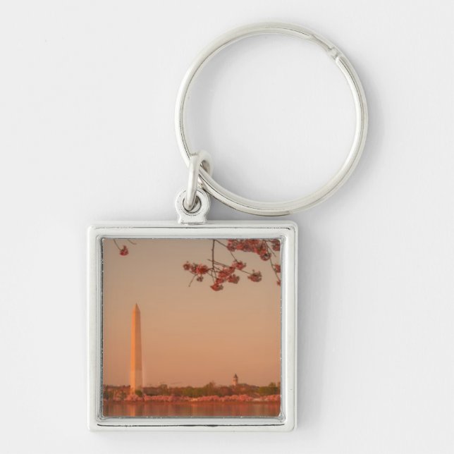 Washington monument Sakura på sunset.en Fyrkantig Silverfärgad Nyckelring (Framsidan)