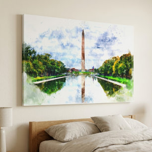 Washington Monument Vattenfärg med Reflex Canvastryck