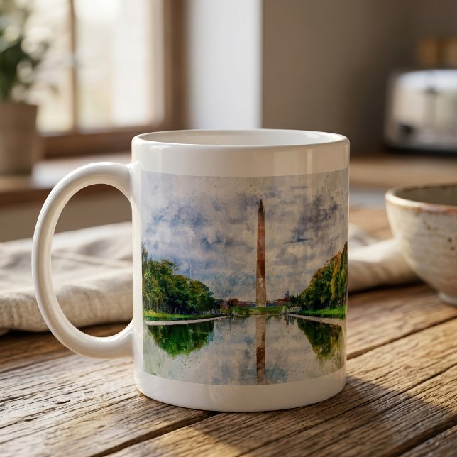Washington Monument Vattenfärg med Reflex Kaffemugg (Washington Monument Watercolor with Reflection. Coffee Mug)