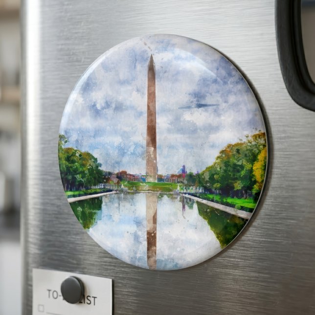 Washington Monument Vattenfärg med Reflex Magnet (Washington Monument Watercolor with Reflection. Magnet )