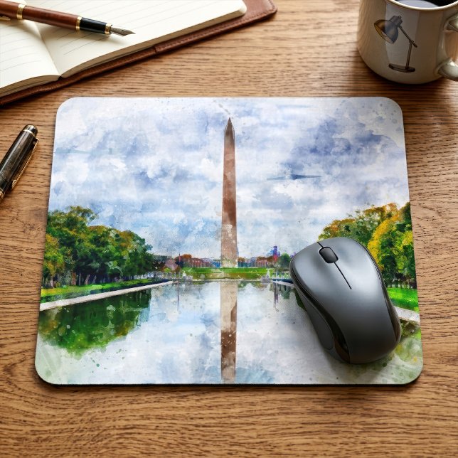 Washington Monument Vattenfärg med Reflex Musmatta (Washington Monument Watercolor with Reflection. Mouse Pad)