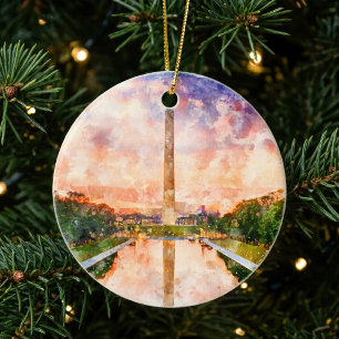 Washington Monument Vattenfärg Solnedgångsreflekti Julgransprydnad Keramik