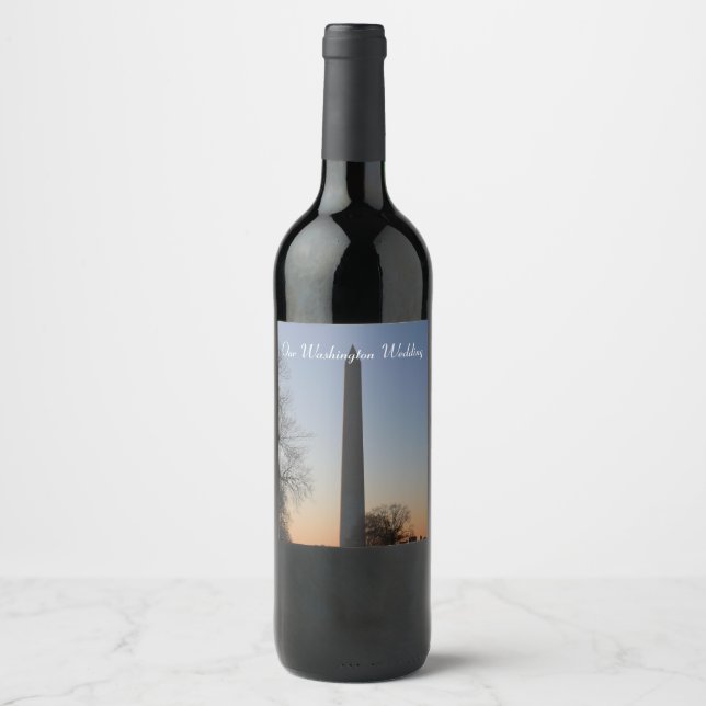 Washington Monument vid solnedgång i DC Vinflaska Etikett (Framsida)
