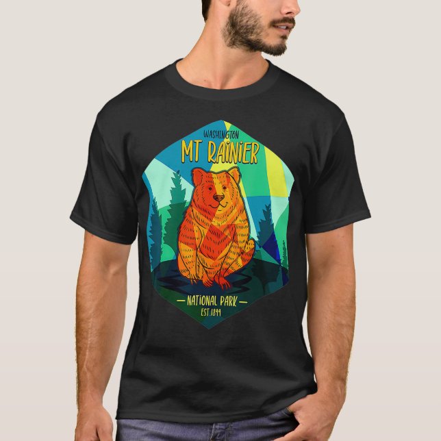 Washington Mount Rainier National Park Tees Bear H T Shirt (Framsida)