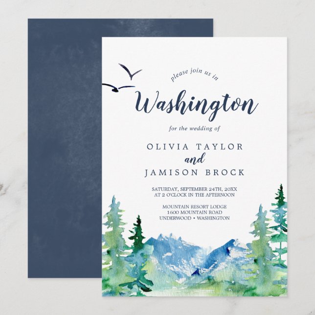 Washington Mountain Destination Wedding Inbjudningar (Fram/baksida)