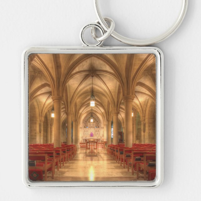 Washington National Cathedral Bethlehem Chapel Fyrkantig Silverfärgad Nyckelring (Framsidan)