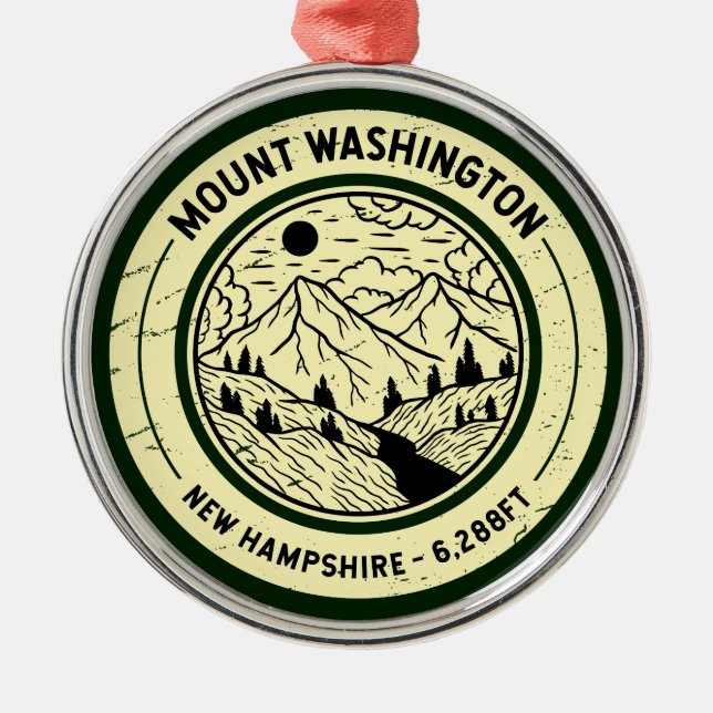 Washington New Hampshire Hiking Skiing Retro Julgransprydnad Metall (Framsidan)