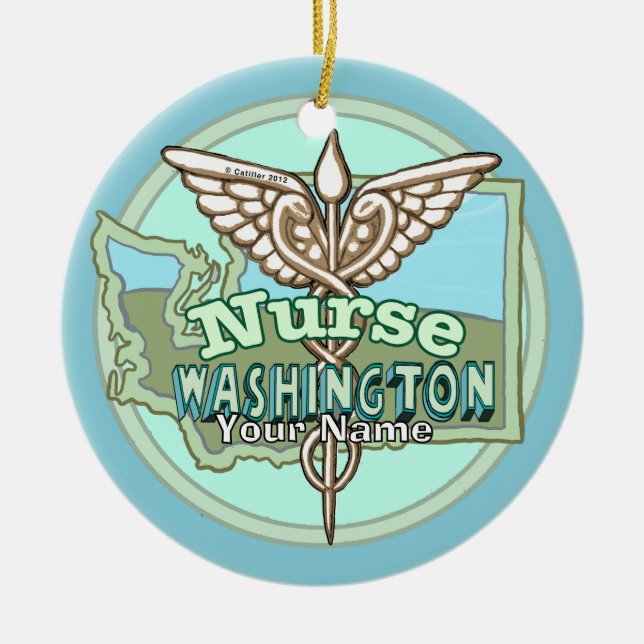 Washington Nurse Caduceus Julgransprydnad Keramik (Framsidan)