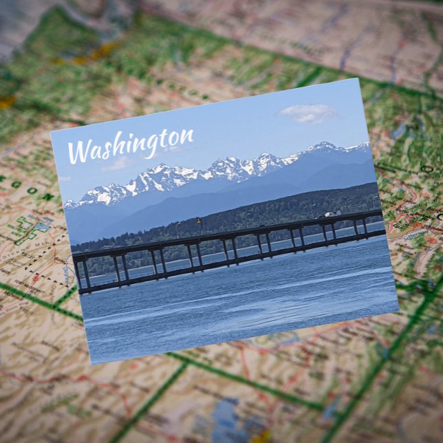 Washington Olympic Mountains och Huva Canal Travel Vykort (In Situ Map)