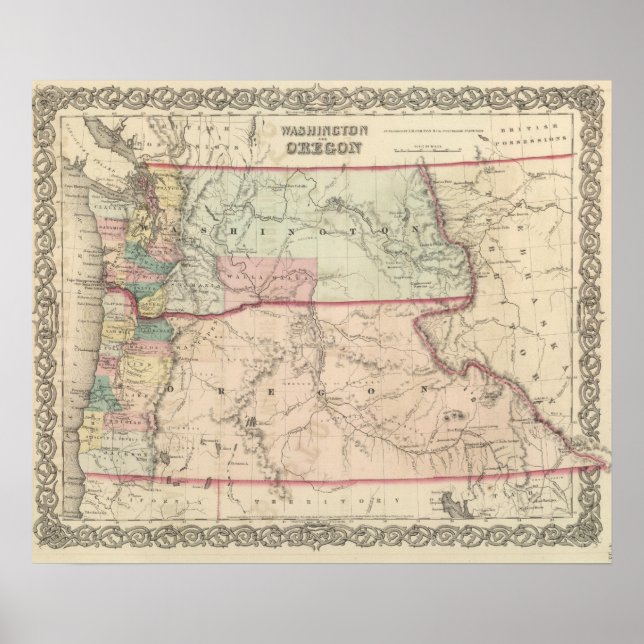 Washington, Oregon och Idaho och Montana Poster (Framsidan)