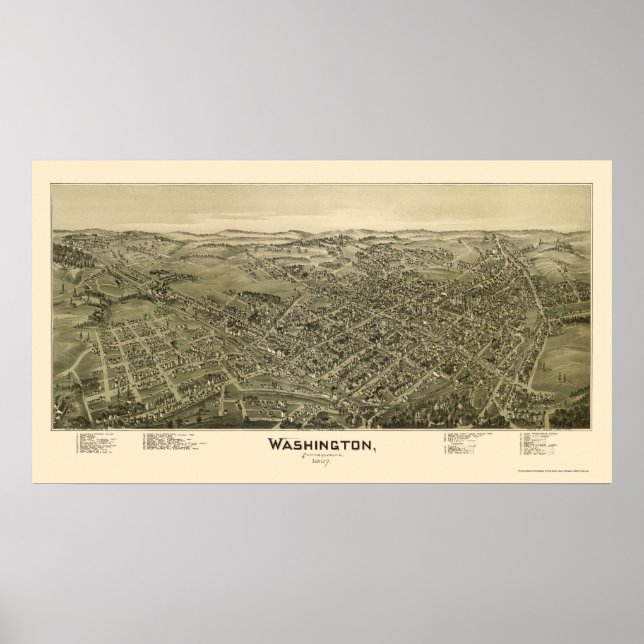 Washington, PA Panoramic Karta - 1897 Poster (Framsidan)